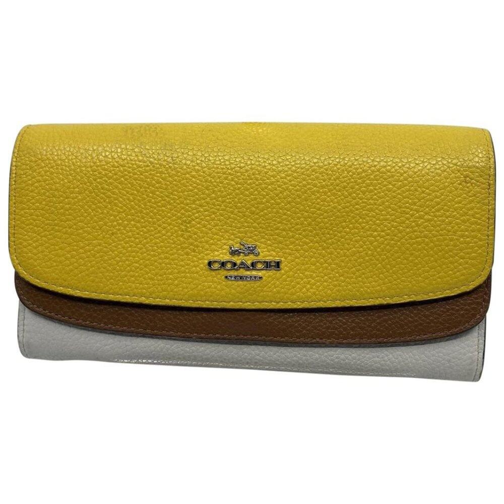 Coach Yellow White Grain Leather Wallet